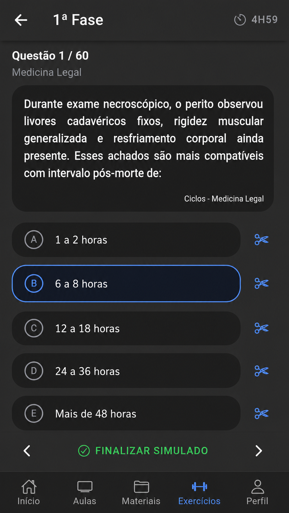 Tela de questões do aplicativo