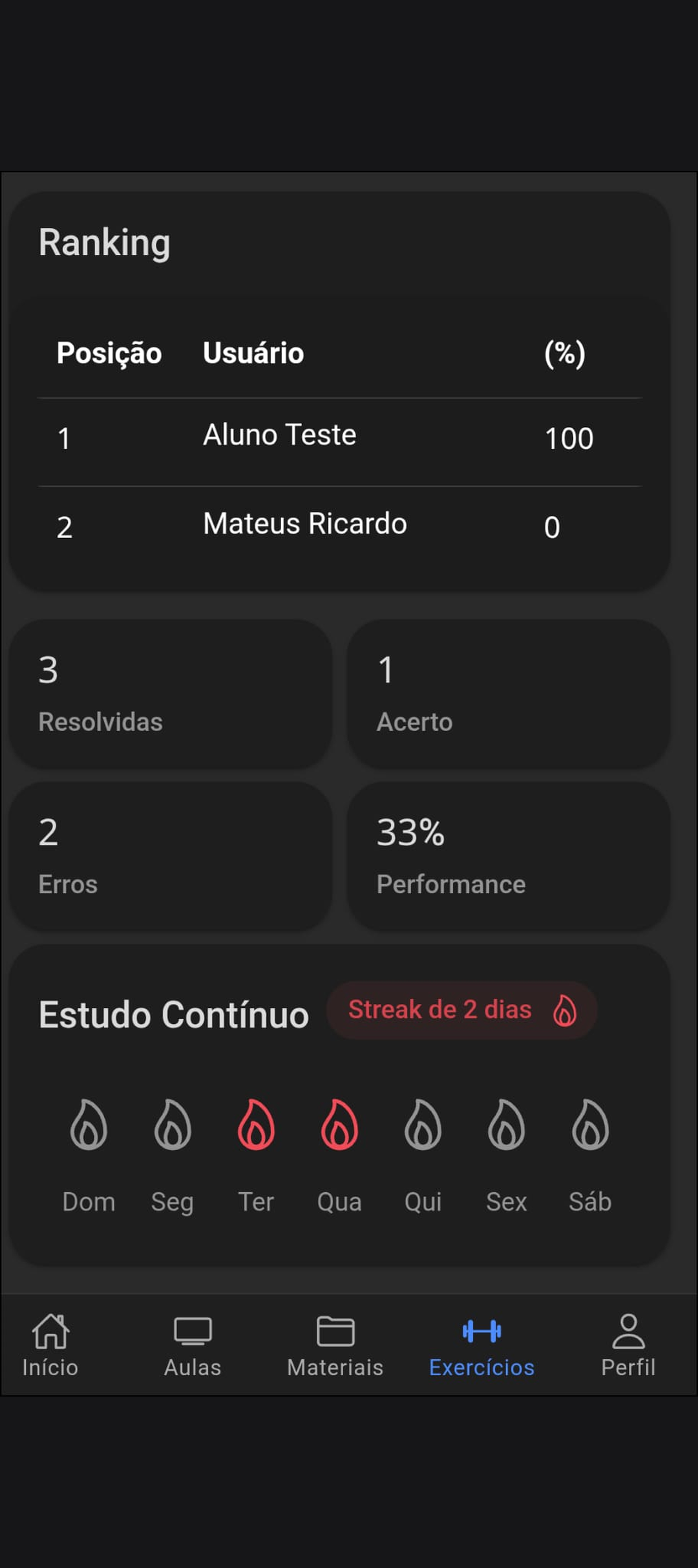 Tela de cronograma de estudos